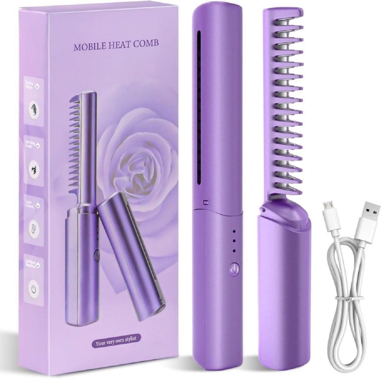 Portable Cordless Hair Straightener Comb – 2-Minute Instant Smooth Hair